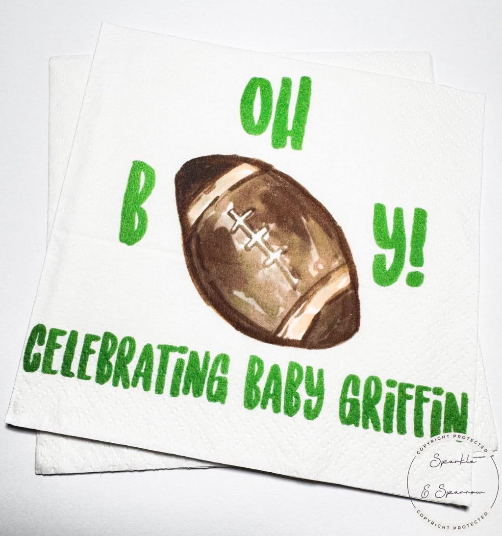 Football Baby Shower Napkins Oh Boy Baby Shower Football Baby Boy Sports Baby Shower Personalized Football Tailgate Shower Napkins Set of 25