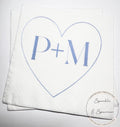 Heart Initials Wedding Napkin Bridal Shower Blue Bridal Shower Blue Wedding Personalized Cocktail, Luncheon or Dinner Napkins Set of 25