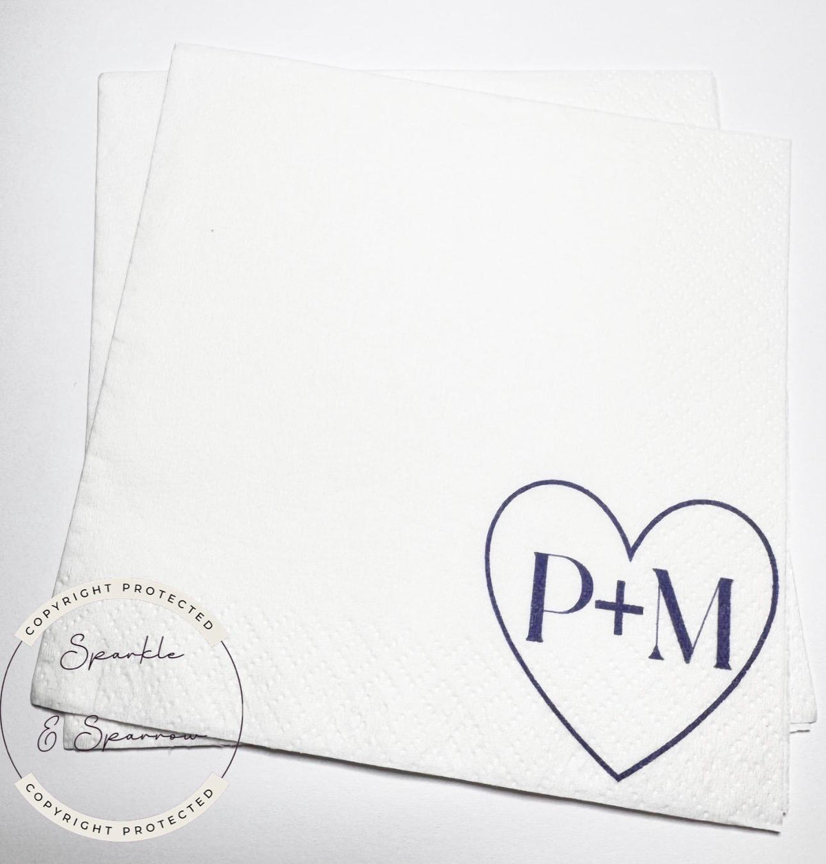 Personalized Wedding Napkins Custom Initial Napkins Navy Heart Engagement Party Napkins Couple Monogram Bridal Shower Napkins Set of 25