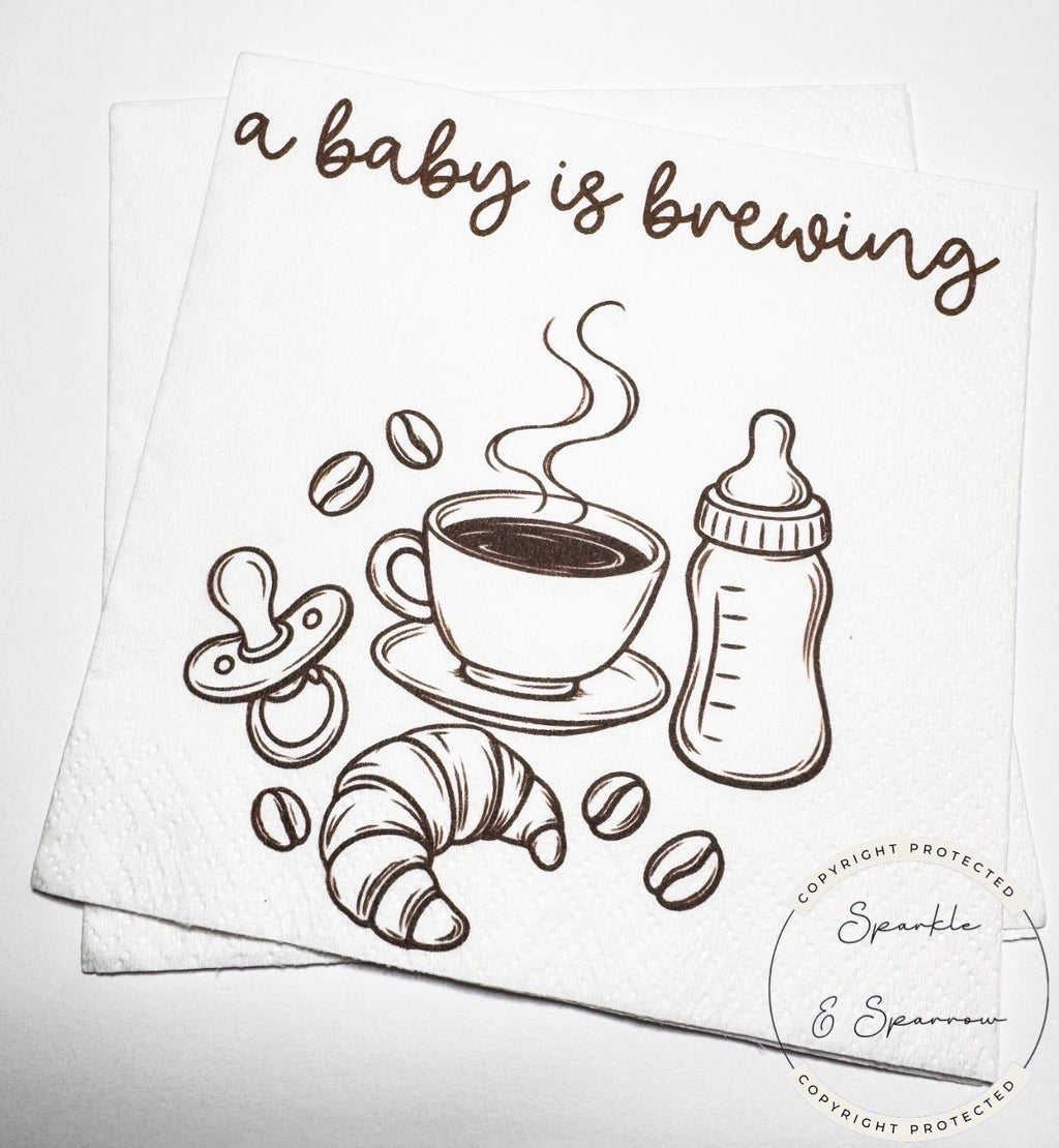 A Baby is Brewing Baby Shower Napkins Coffee Bar Baby Shower Decor Latte Neutral Baby Shower Cocktail, Luncheon or Dinner Napkins Set of 25