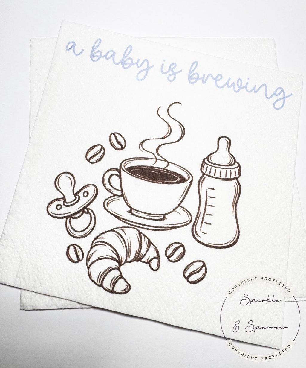 A Baby is Brewing Baby Shower Napkins Coffee Bar Baby Shower Decor Latte Boy Baby Shower Cocktail, Luncheon or Dinner Napkins Set of 25