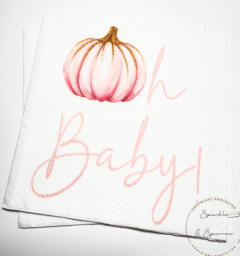 Pumpkin Baby Shower Napkins Oh Baby Pumpkin Fall Baby Shower Decor Pink Pumpkin Girl Baby Shower Little Pumpkin Shower Napkins, Set of 25