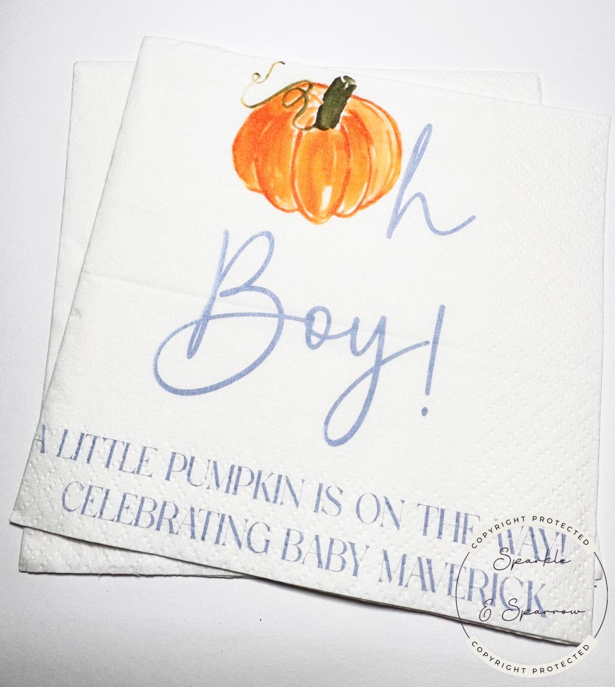 Pumpkin Oh Boy Baby Shower Napkins Little Pumpkin On The Way Pumpkin Baby Shower Personalized Fall Boy Baby Shower Napkins, Set of 25