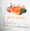 Oh my Gourd First Birthday Our Lil' Pumpkin is Turning 1 Little Pumpkin Fall First Birthday Personalized Cocktail Napkins, Set of 25
