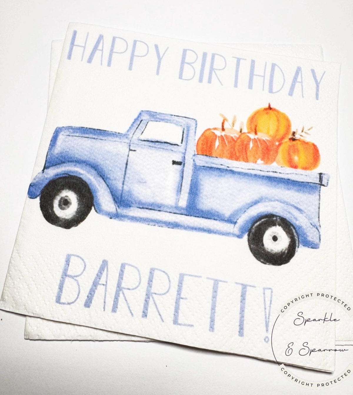 Blue Truck Pumpkin Birthday Napkins Pumpkin First Birthday Fall Boy Birthday Party Blue Truck Birthday Personalized Napkins, Set of 25