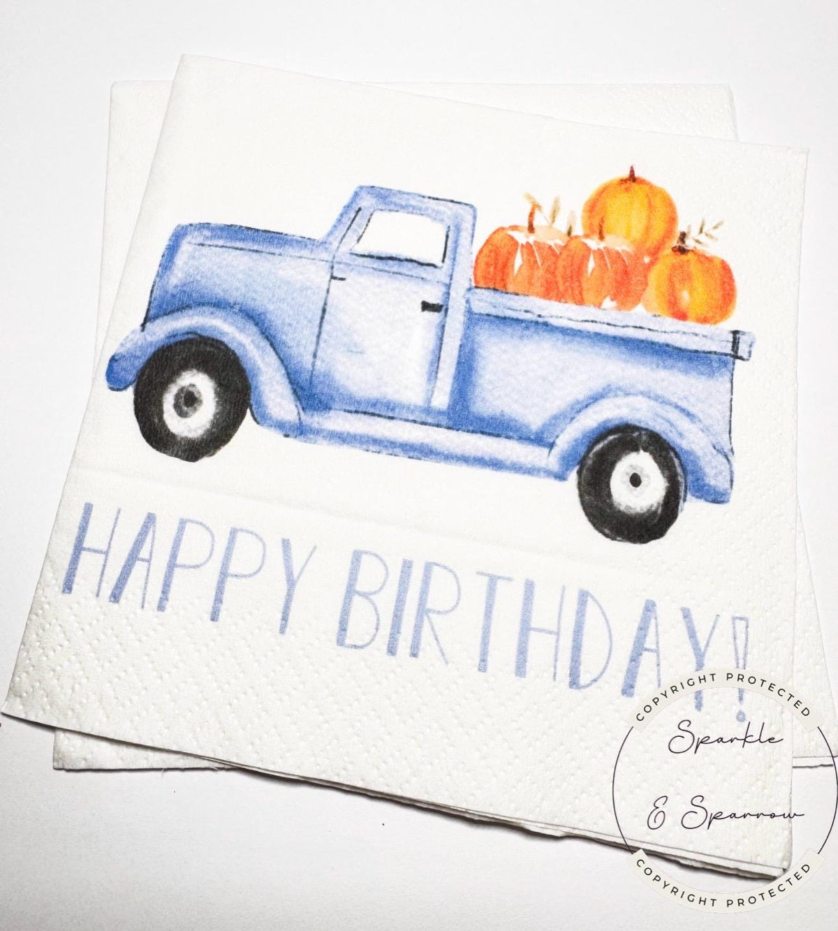 Blue Truck Pumpkin Birthday Napkins Pumpkin First Birthday Fall Boy Birthday Party Blue Truck Birthday Decor Napkins, Set of 25