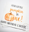 Our Little Pumpkin is One Pumpkin First Birthday Pumpkin Halloween Personalized Birthday Cocktail, Luncheon or Dinner Napkins Set of 25