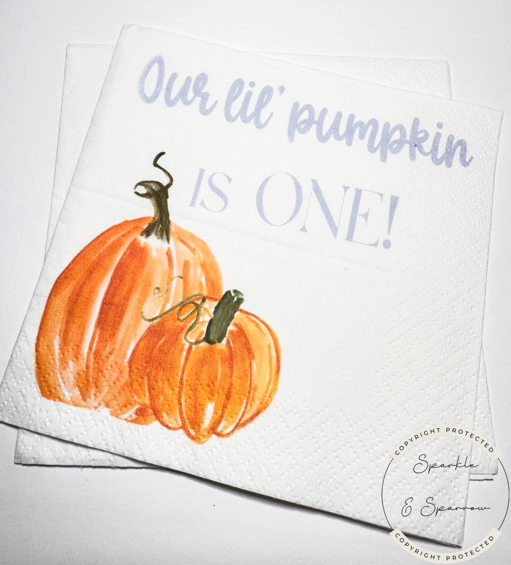 Our Lil Pumpkin First Birthday Pumpkin Pumpkin One Fall Birthday Little Pumpkin 1st Bday Cocktail, Luncheon or Dinner Napkins Set of 25