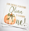 Our Little Pumpkin is One First Birthday Pumpkin Sage Green Bow Pumpkin 1st Bday Gender Neutral Green Personalized Napkins, Set of 25