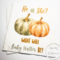 Fall Pumpkin Gender Reveal He or She What Will Little Pumpkin Green Pumpkin Baby Shower Personalized Cocktail or Luncheon Napkins, Set of 25