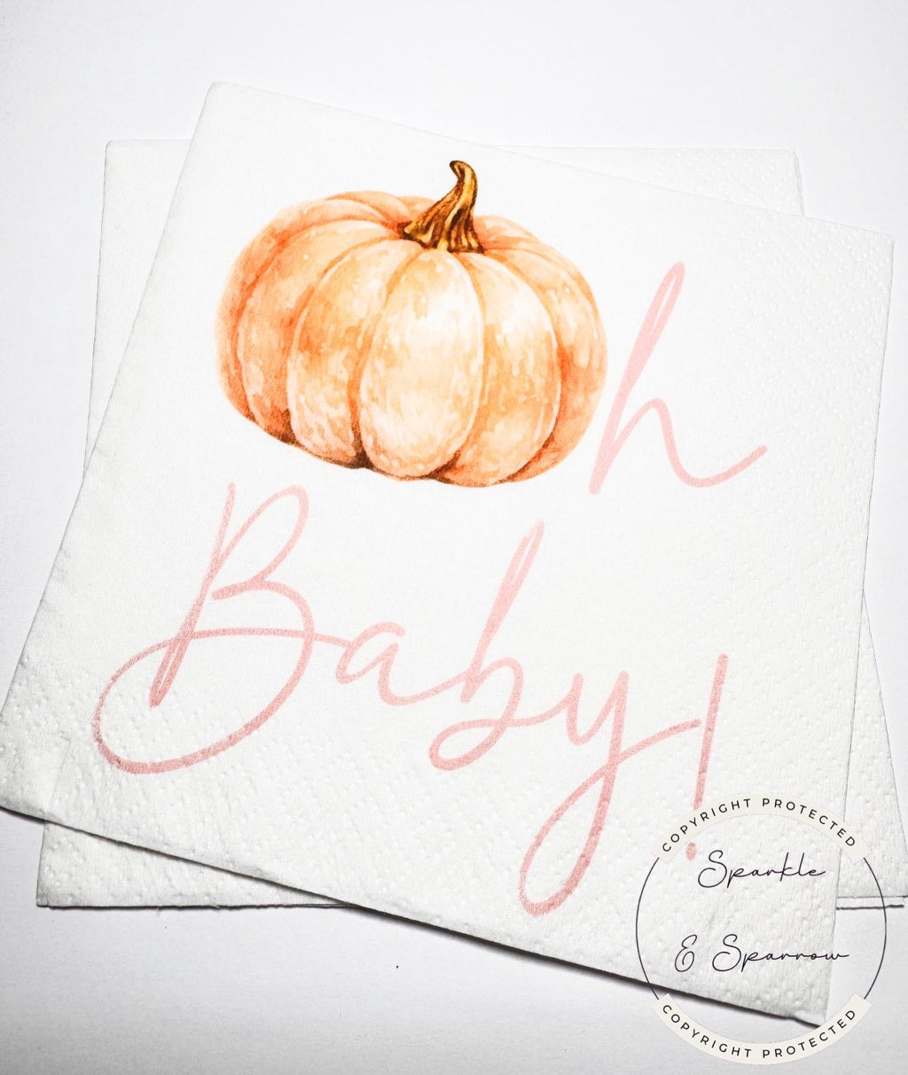 Pumpkin Oh Baby Shower Fall Pumpkin Baby Shower Orange Pink Girl Baby Shower Pumpkin Oh Baby Cocktail, Luncheon or Dinner Napkins Set of 25