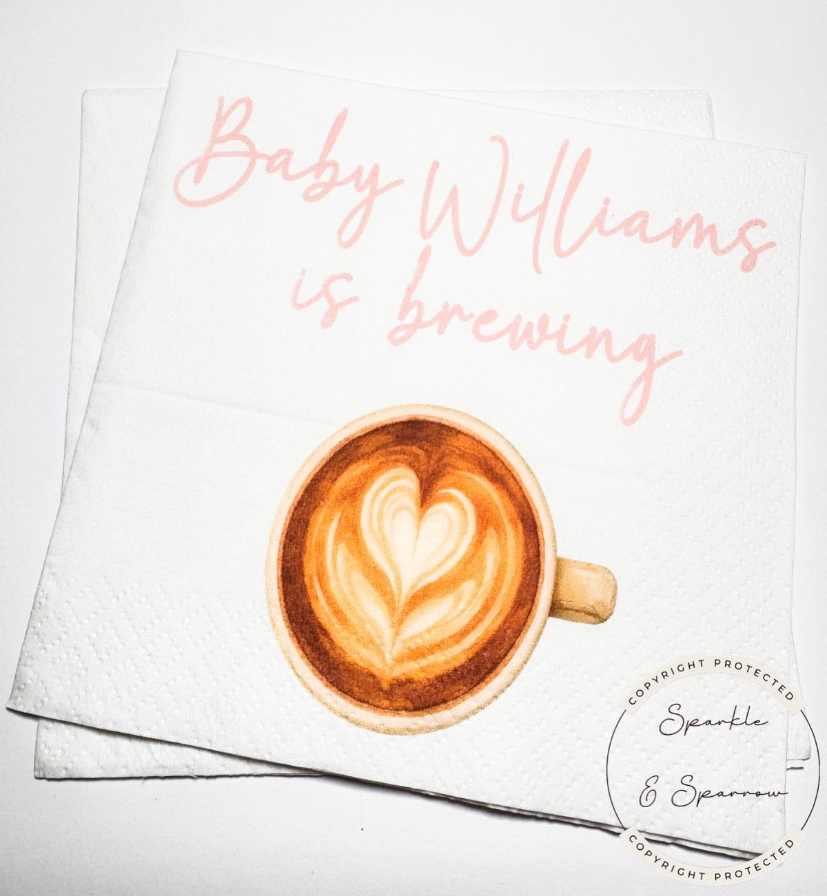 A Baby is Brewing Baby Shower Napkins Coffee Bar Baby Brunch Fall Baby Shower Pink Baby Shower Personalized Cocktail Napkins, Set of 25
