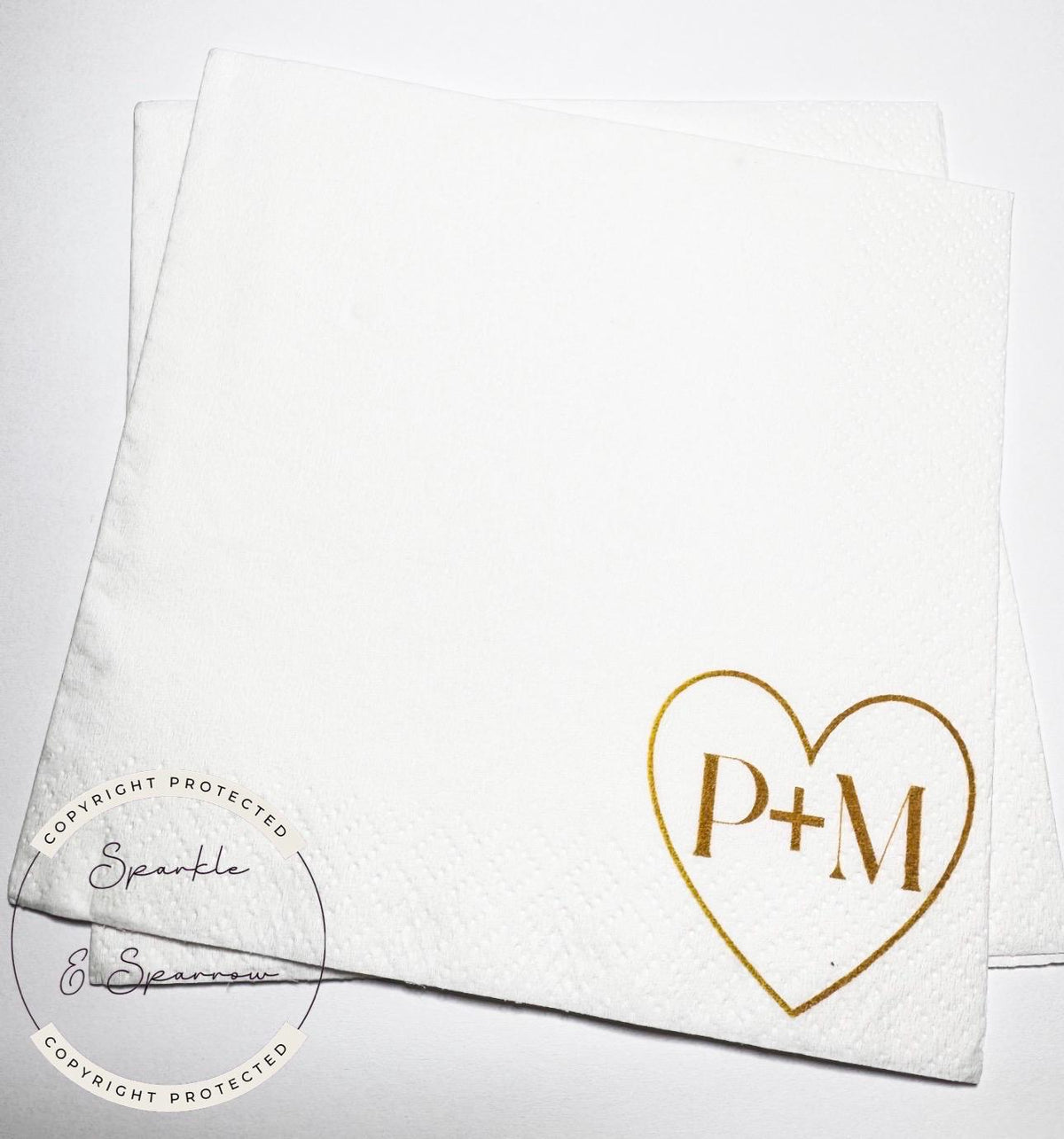 Heart Initials Wedding Napkin Bridal Shower Gold Bridal Shower Gold Wedding Personalized Cocktail, Luncheon or Dinner Napkins Set of 25
