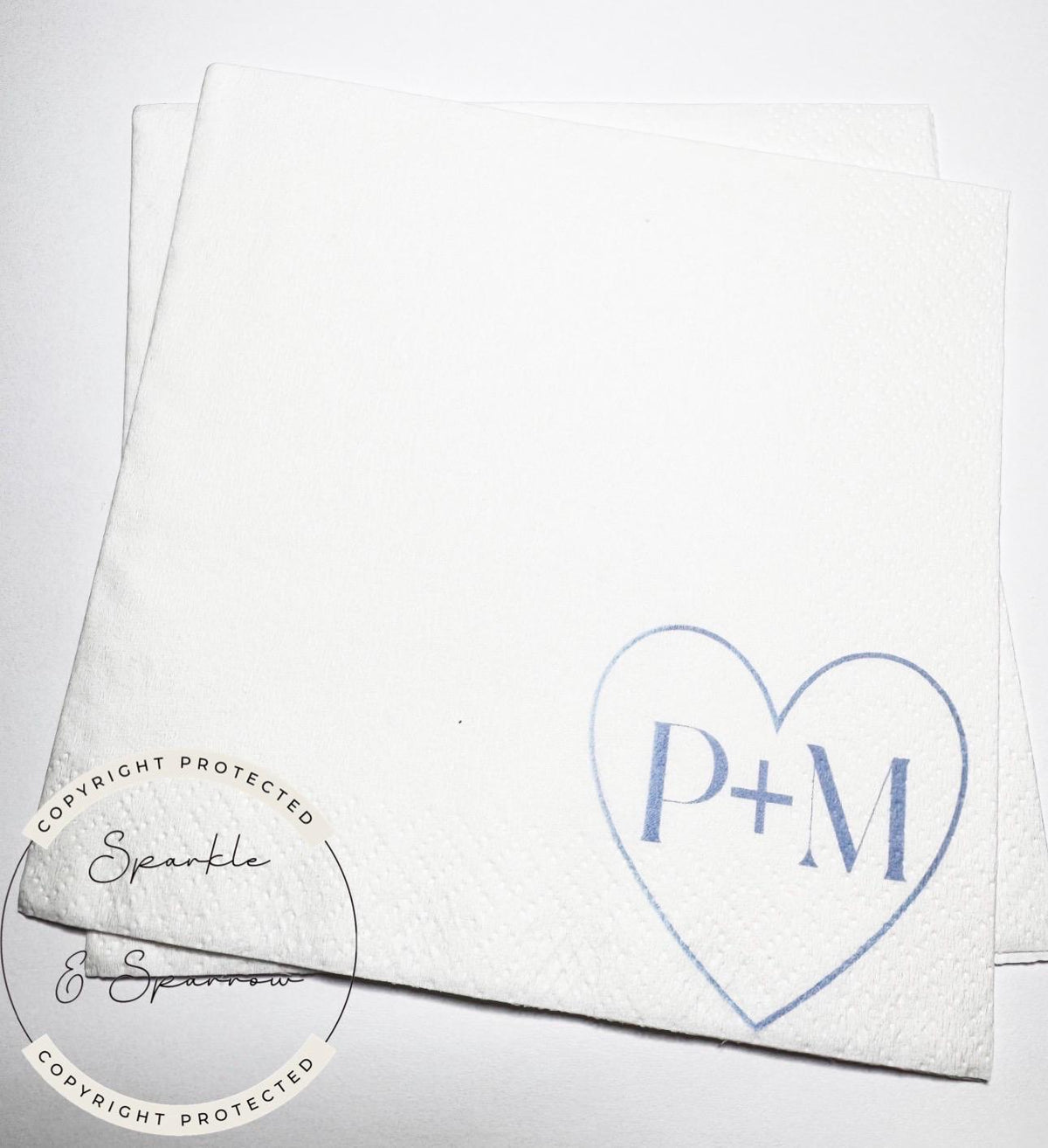 Heart Initials Wedding Napkin Bridal Shower Blue Bridal Shower Blue Wedding Personalized Cocktail, Luncheon or Dinner Napkins Set of 25