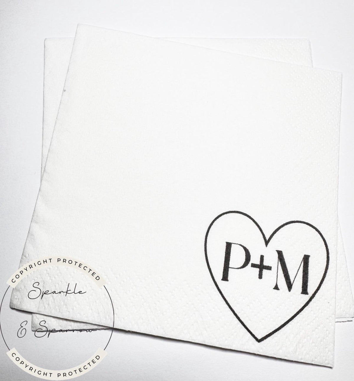 Personalized Wedding Napkins Custom Initial Napkins Black Heart Engagement Party Napkins Couple Monogram Bridal Shower Napkins Set of 25