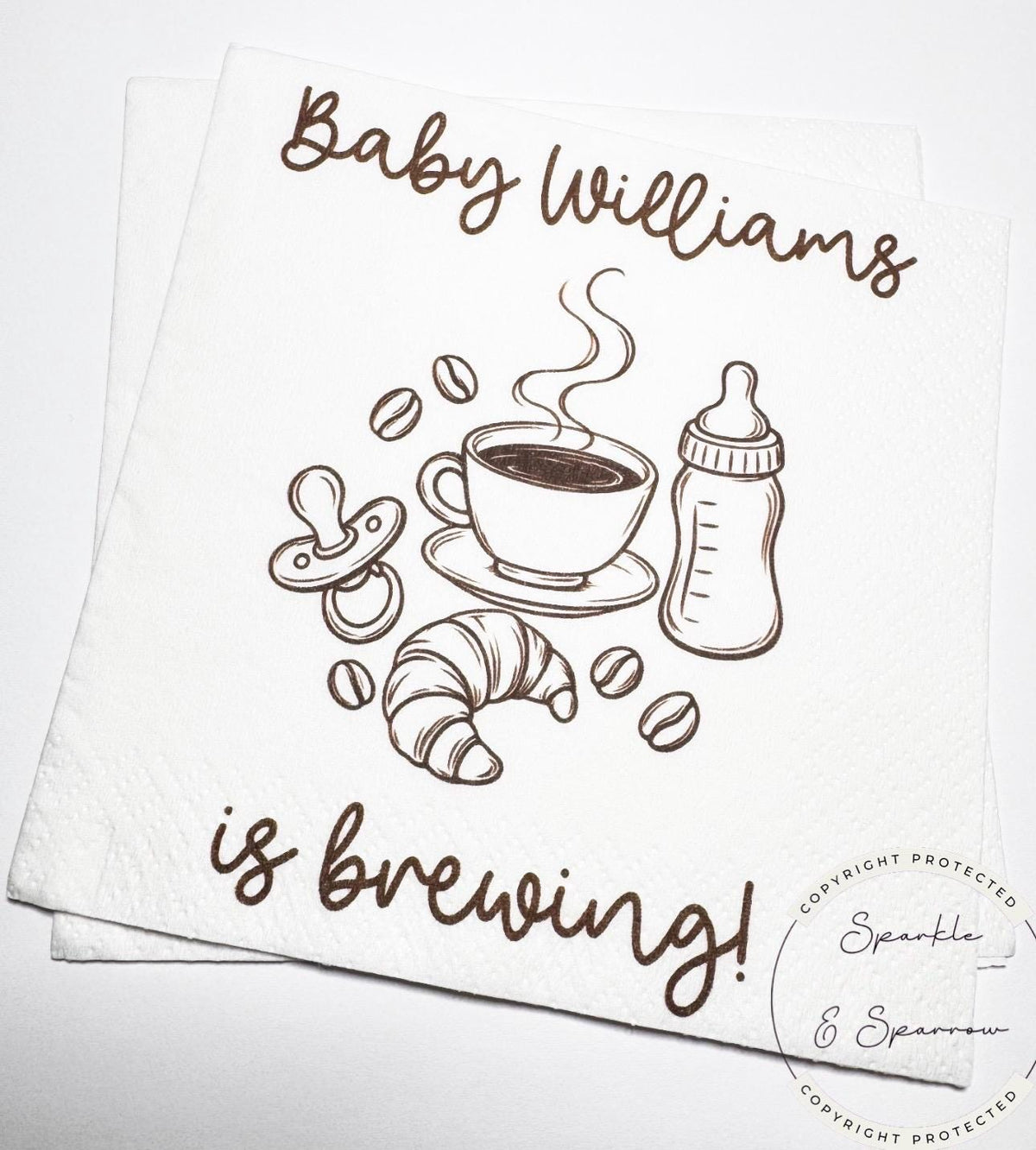 A Baby is Brewing Baby Shower Napkins Coffee Bar Baby Brunch Fall Baby Shower Latte Decor Personalized Cocktail Napkins, Set of 25
