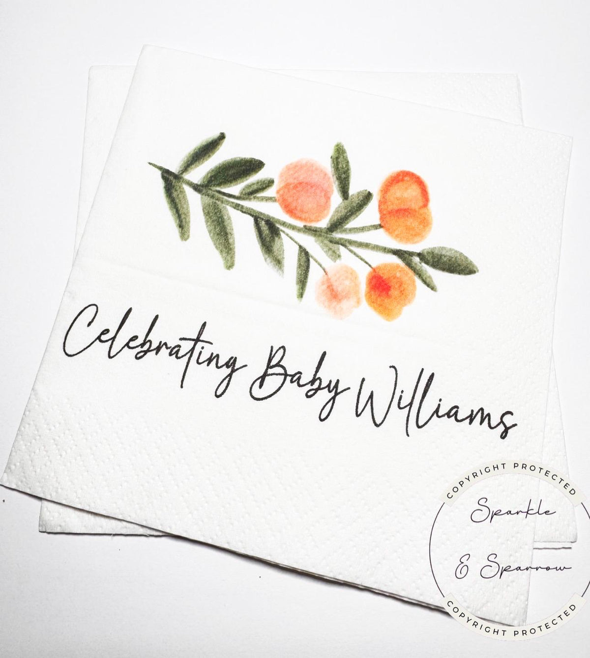 Personalized Cutie Baby Shower Napkins Clementine Little Cutie Baby Shower Decor Orange Peach Baby Shower Personalized Napkins Set of 25