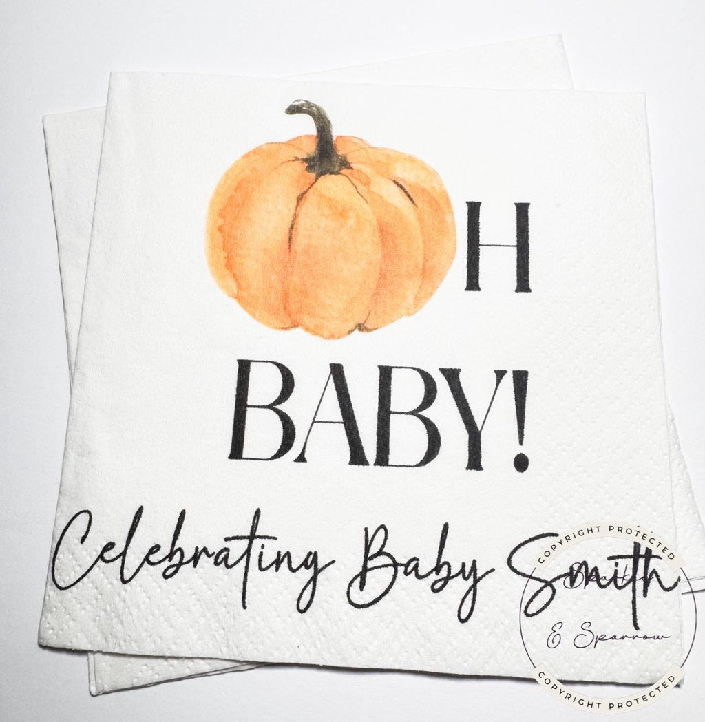 Oh Baby Pumpkin Napkins Fall Baby Shower Napkins Gender Neutral Pumpkin Baby Shower Fall Baby Shower Personalized Napkins, Set of 25