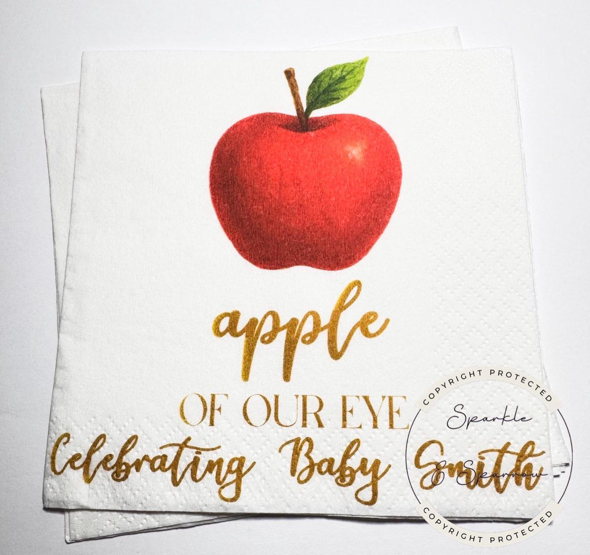 Apple of our Eye Baby Shower Apple Fall Baby Shower Apple Fall Apple Baby Shower Personalized Cocktail, Luncheon or Dinner Napkins Set of 25