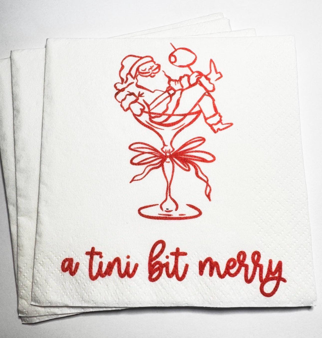 Tini Bit Merry Santa Martini Christmas Party Jingle & Mingle Friendsmas Holiday Cocktail Party Cocktail Luncheon or Dinner Napkins Set of 25