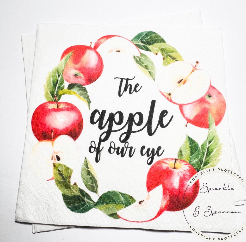 Apple of our Eye Baby Shower Apple Birthday Fall Baby Shower Apple Fall Birthday Red Apple Cocktail, Luncheon or Dinner Napkins Set of 25