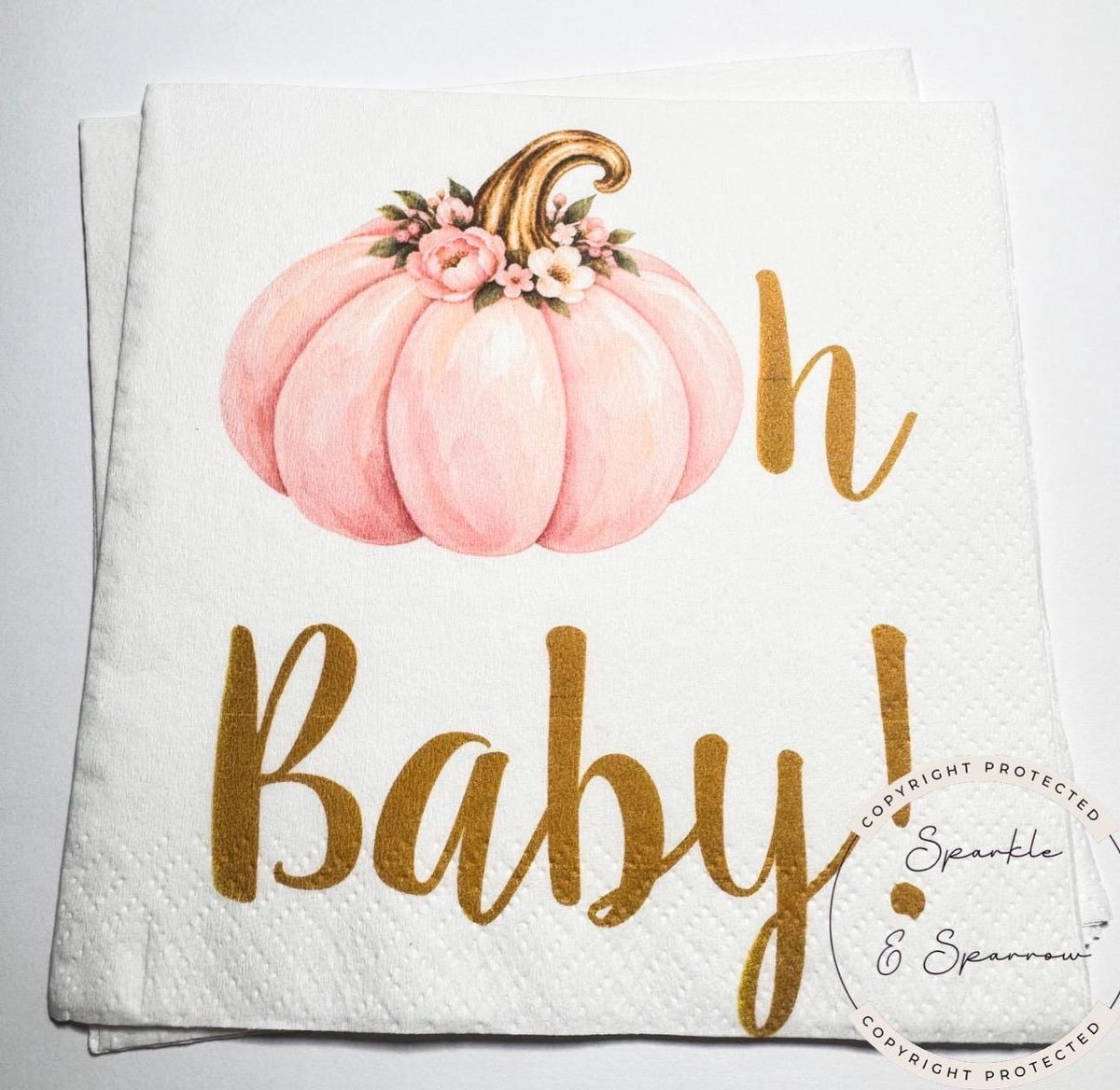 Pumpkin Oh Baby Shower Pumpkin Autumn Floral Baby Pink Gold Fall Pumpkin Girl Baby Shower Cocktail, Luncheon or Dinner Napkins Set of 25