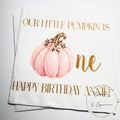 Our Little Pumpkin is One Pink Pumpkin Napkins First Birthday Pink Pumpkin 1st Bday Fall Birthday Personalized Napkins, Set of 25