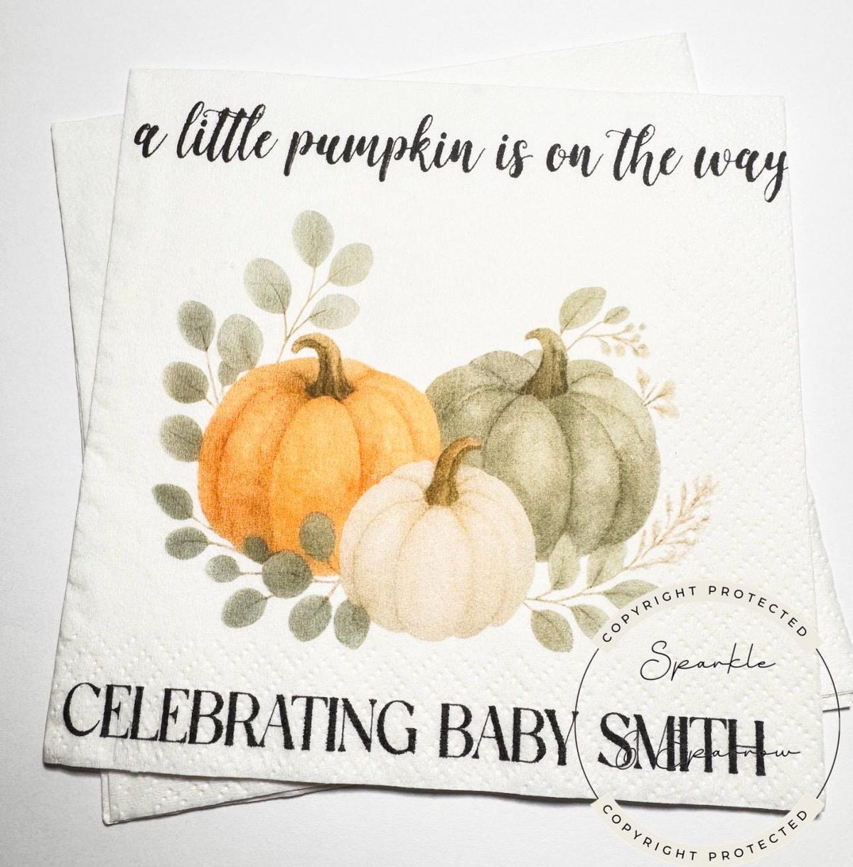 A Little Pumpkin on the Way Baby Shower Napkins Fall Baby Shower Napkins Gender Neutral Pumpkin Baby Shower Personalized Napkins, Set of 25