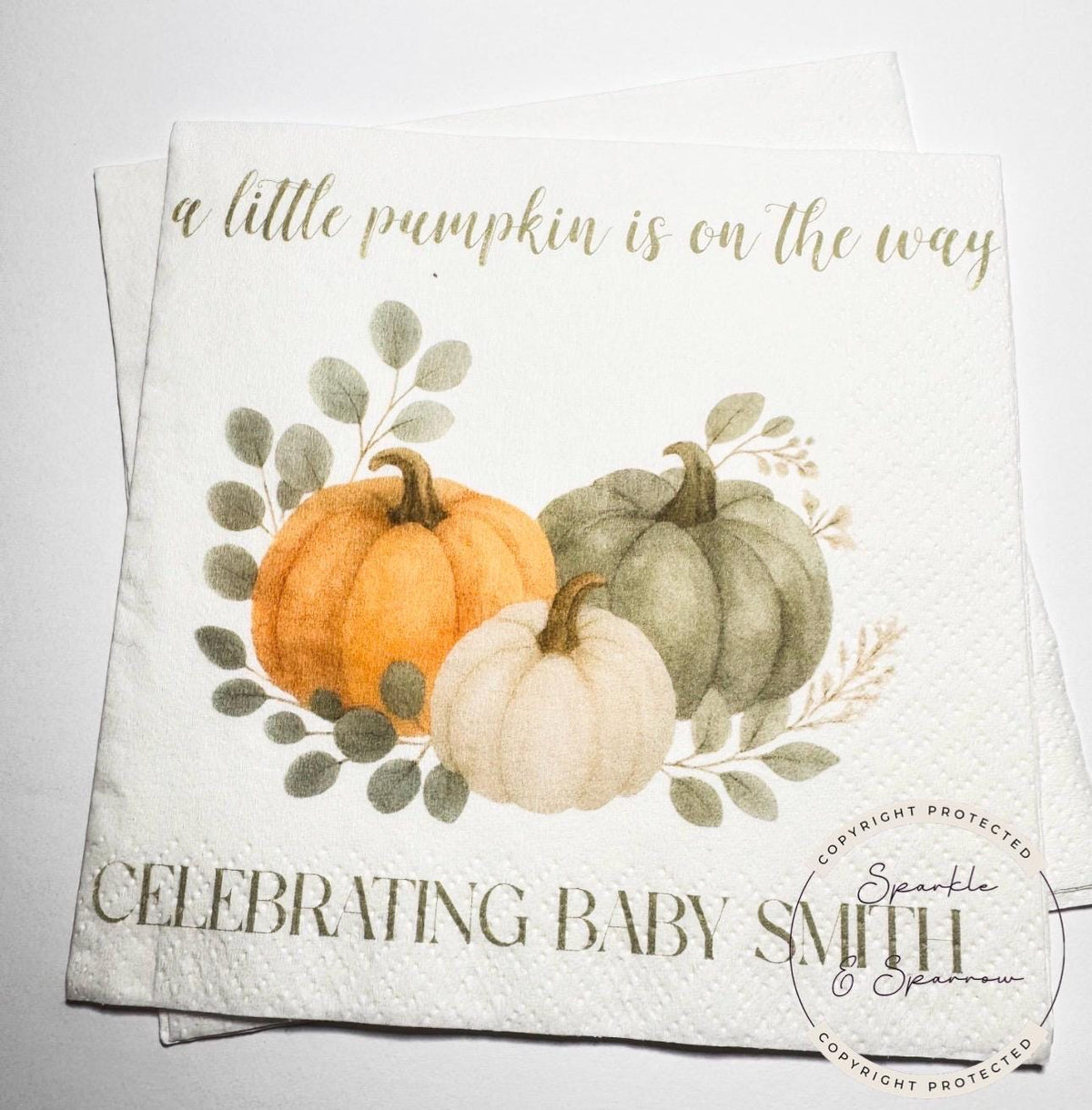 A Little Pumpkin on the Way Baby Shower Napkins Fall Baby Shower Napkins Gender Neutral Pumpkin Baby Shower Personalized Napkins, Set of 25