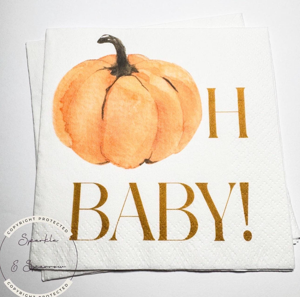 Pumpkin Oh Baby Shower Fall Pumpkin Baby Shower Orange Pumpkin Gender Reveal Pumpkin Oh Baby Cocktail, Luncheon or Dinner Napkins Set of 25