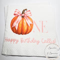 Pumpkin First Birthday Pumpkin Pink Bow Pumpkin One Birthday Pink Bow Pumpkin Personalized Cocktail, Luncheon or Dinner Napkins Set of 25