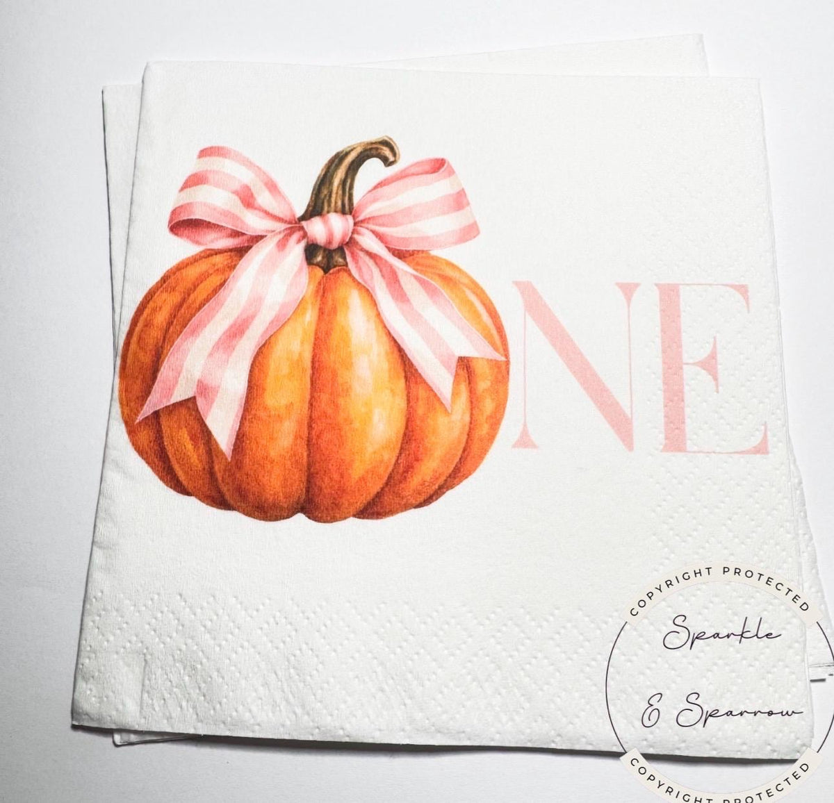 Pumpkin First Birthday Pumpkin Pink Bow Pumpkin One Birthday Pink Bow Pumpkin Girl 1st Bday Cocktail, Luncheon or Dinner Napkins Set of 25