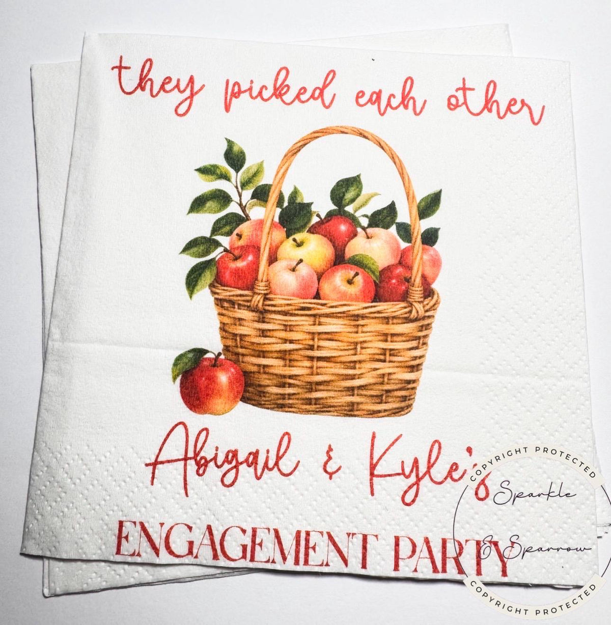 They Picked Each Other Apple Engagement Party Napkins Fall Apple Engagement Personalized Cocktail, Luncheon or Dinner Napkins Set of 25