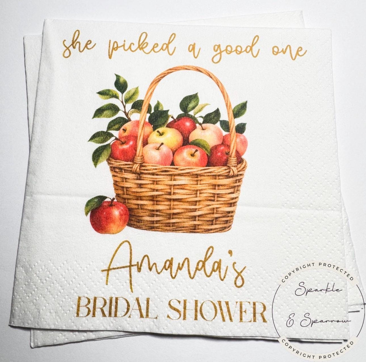 She Picked a Good One Apple Bridal Shower Napkins Fall Apple Bridal Shower Personalized Cocktail, Luncheon or Dinner Napkins Set of 25