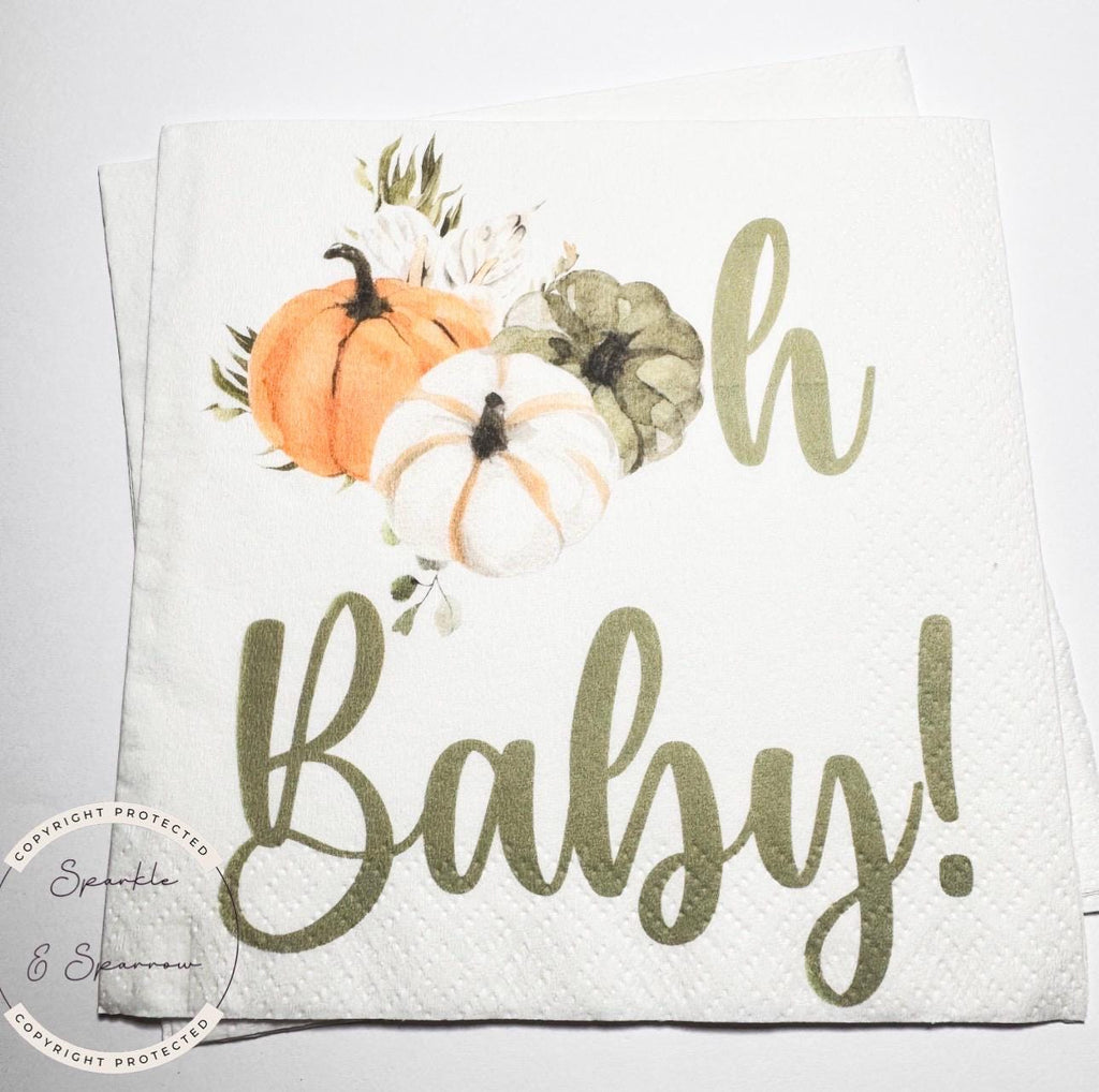 Pumpkin Oh Baby Shower Fall Pumpkin Baby Shower Gender Neutral Pumpkin Oh Baby Reveal Cocktail, Luncheon or Dinner Napkins Set of 25