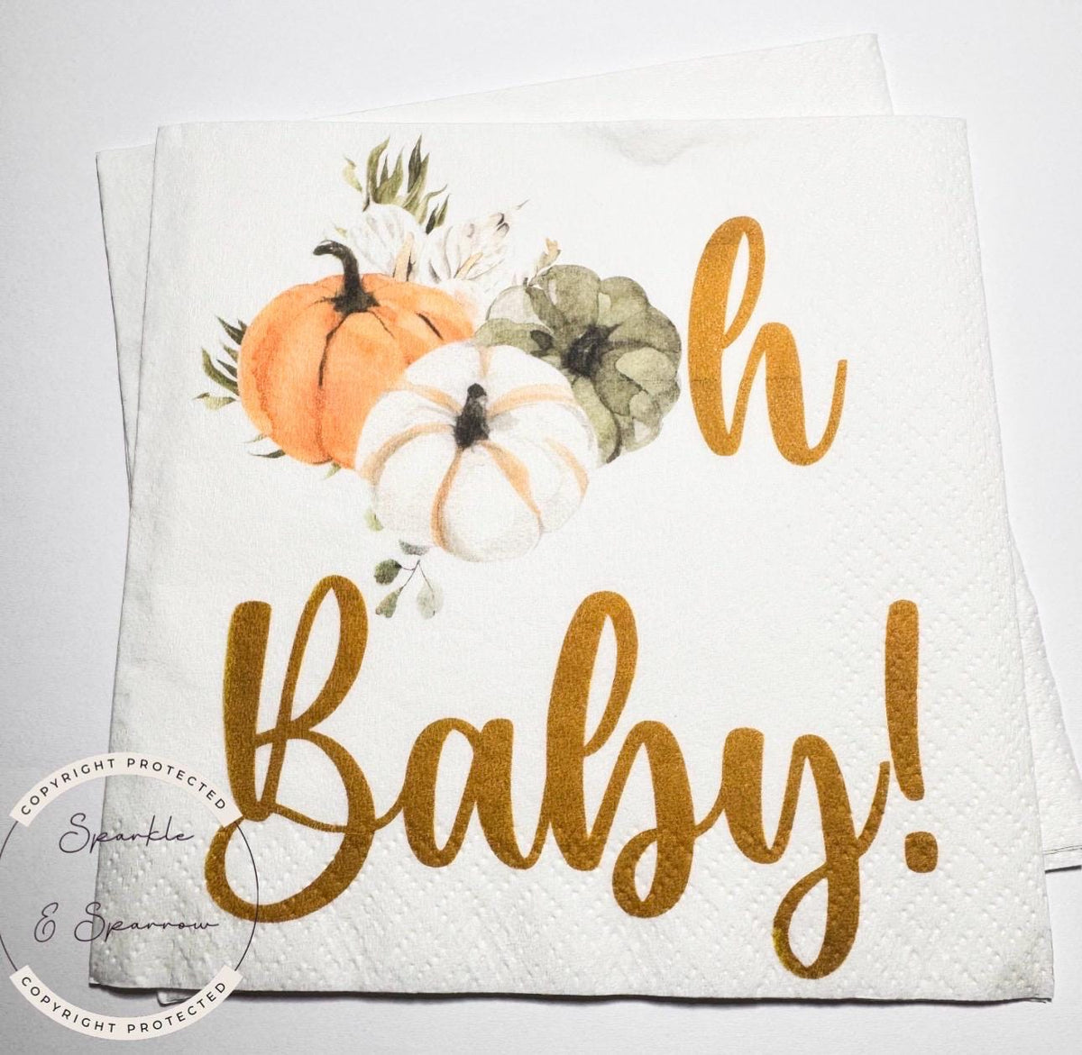 Pumpkin Oh Baby Shower Fall Pumpkin Baby Shower Gender Neutral Pumpkin Oh Baby Reveal Cocktail, Luncheon or Dinner Napkins Set of 25