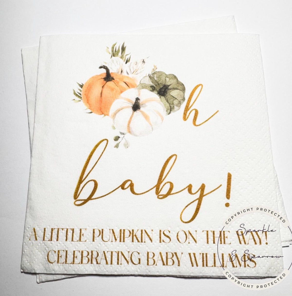 Pumpkin Oh Baby Shower Fall Pumpkin Baby Shower Gender Neutral Pumpkin Oh Baby Personalized Cocktail, Luncheon or Dinner Napkins Set of 25