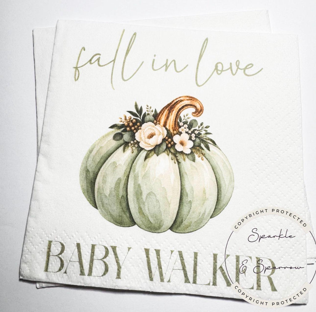 Fall in Love With Baby Fall Baby Shower Falling in Love Baby Pumpkin Baby Shower Personalized Cocktail, Luncheon or Dinner Napkins Set of 25