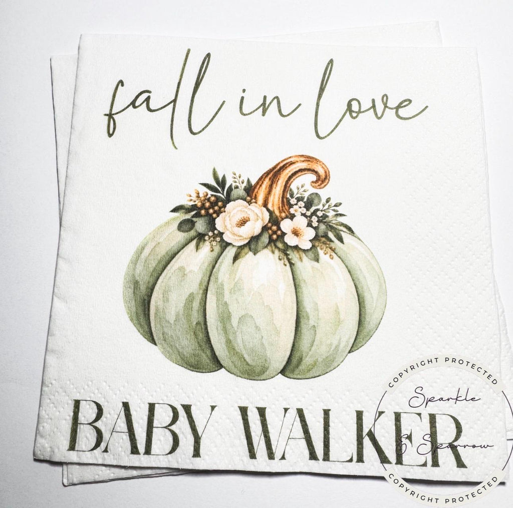 Fall in Love With Baby Fall Baby Shower Falling in Love Baby Pumpkin Baby Shower Personalized Cocktail, Luncheon or Dinner Napkins Set of 25