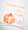Pumpkin First Birthday Pumpkin Pink Bow Pumpkin One Birthday Pink Bow Pumpkin Personalized Cocktail, Luncheon or Dinner Napkins Set of 25