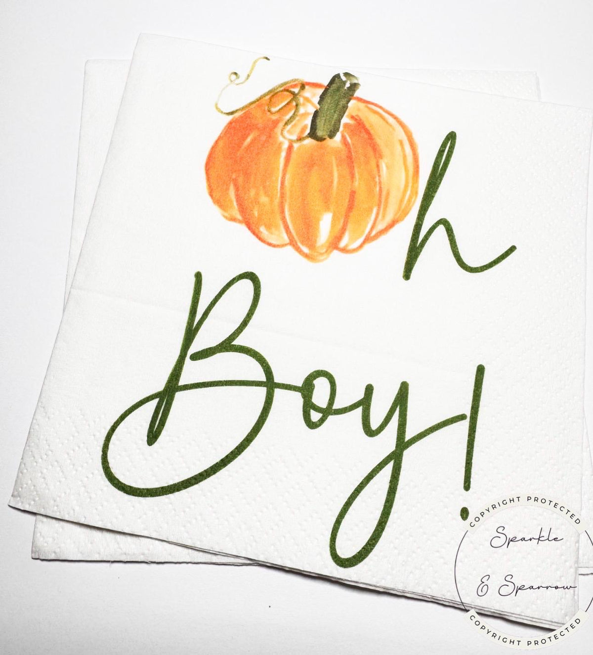 Oh Boy Pumpkin Napkins Fall Baby Shower Napkins Boy Neutral Green Pumpkin Baby Shower Little Pumpkin Fall Baby Shower Napkins, Set of 25