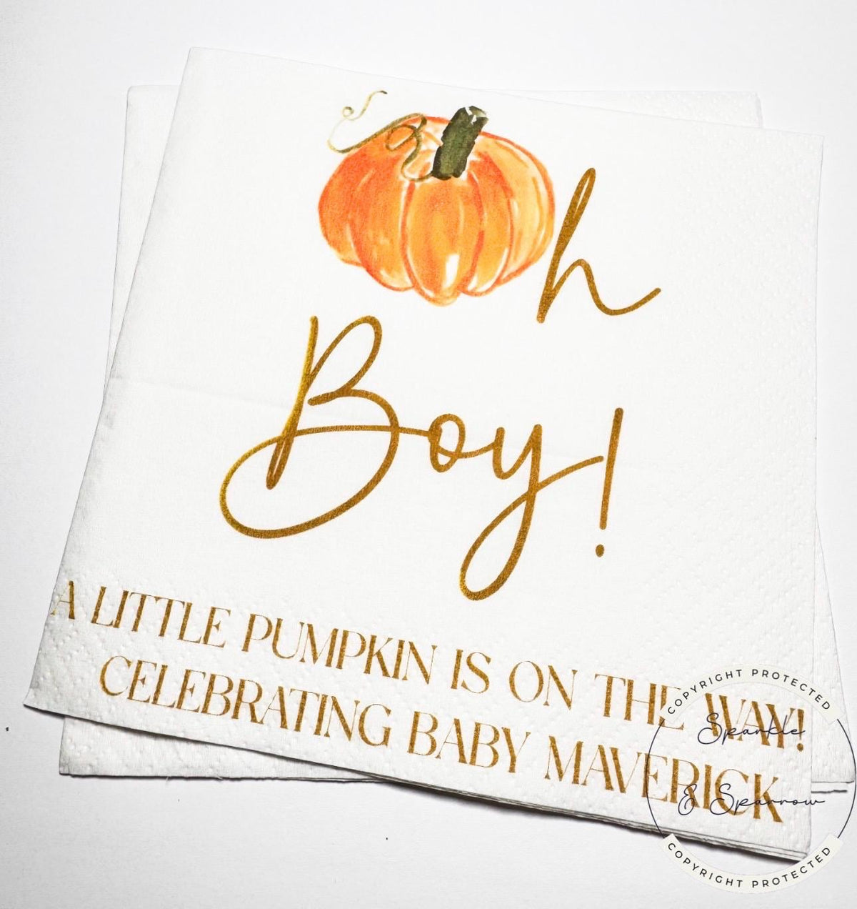 Oh Boy Pumpkin Napkins Fall Baby Shower Napkins Boy Neutral Gold Pumpkin Baby Shower Fall Baby Shower Personalized Napkins, Set of 25