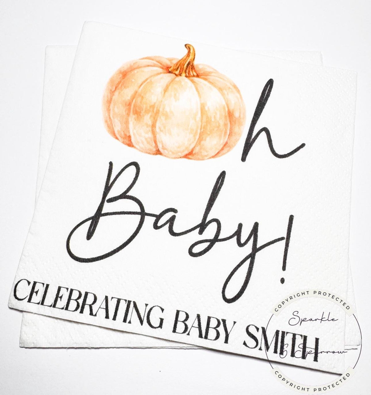 Oh Baby Pumpkin Napkins Fall Baby Shower Napkins Gender Neutral Pumpkin Baby Shower Fall Baby Shower Personalized Napkins, Set of 25