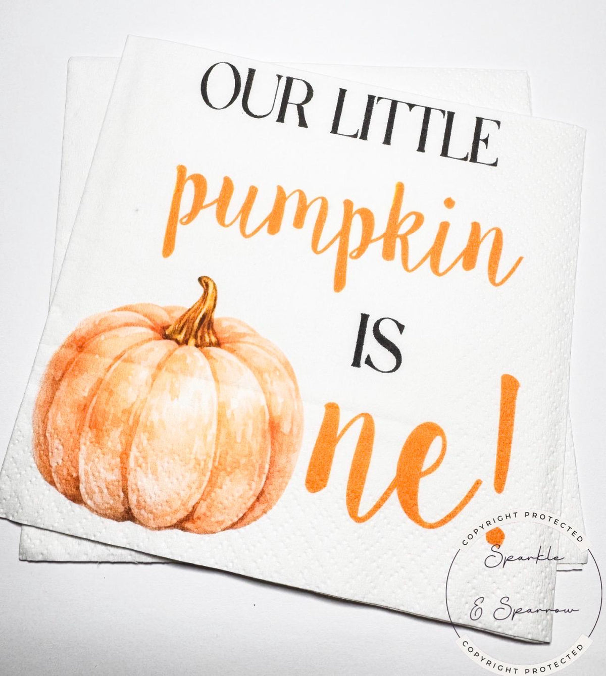 Our Little Pumpkin is One Pumpkin First Birthday Pumpkin Black Orange Halloween Birthday Cocktail, Luncheon or Dinner Napkins Set of 25