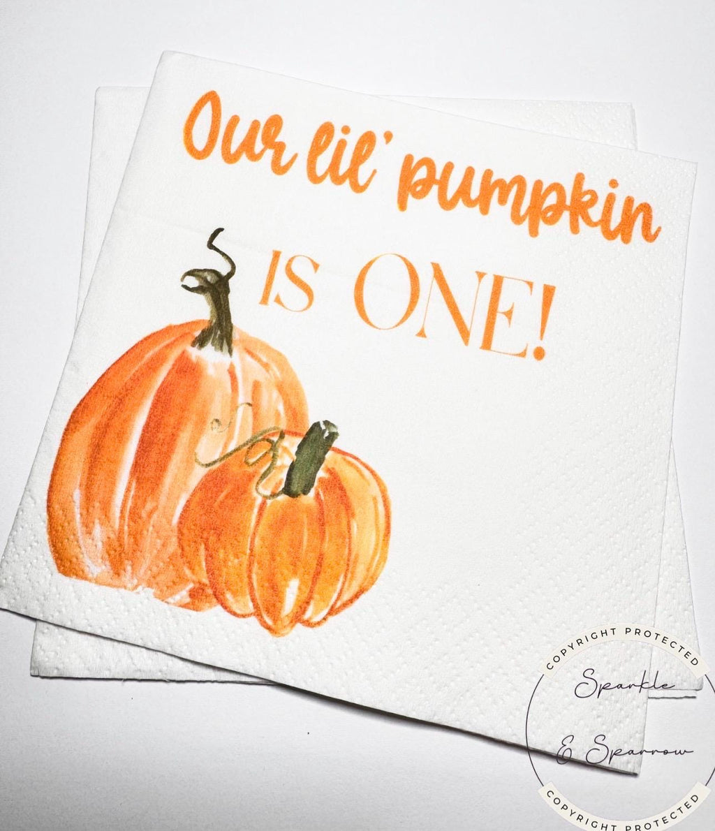 Our Lil Pumpkin First Birthday Pumpkin Pumpkin One Fall Birthday Little Pumpkin 1st Bday Cocktail, Luncheon or Dinner Napkins Set of 25