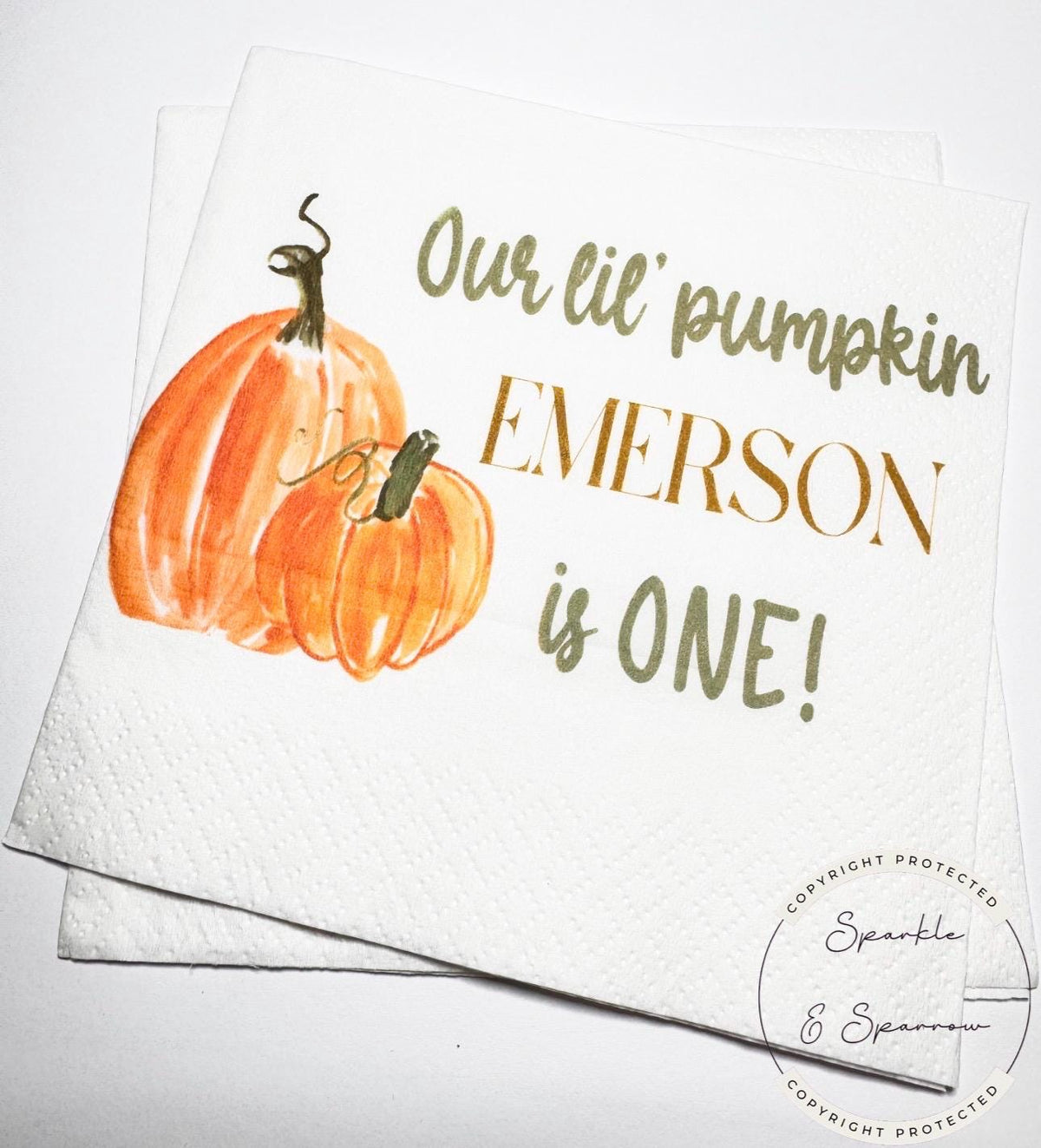 Our Lil Pumpkin First Birthday Pumpkin One Fall Birthday Little Pumpkin 1st Bday Personalized Cocktail, Luncheon or Dinner Napkins Set of 25