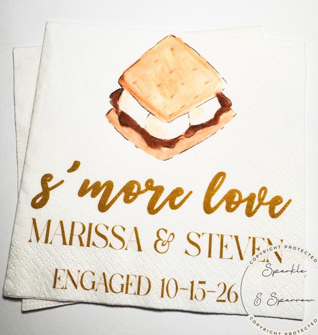 S’mores Engagement Party Napkins Personalized Fall Engagement Party Customized Napkins Campfire Engagement Party Custom Napkins, Set of 25