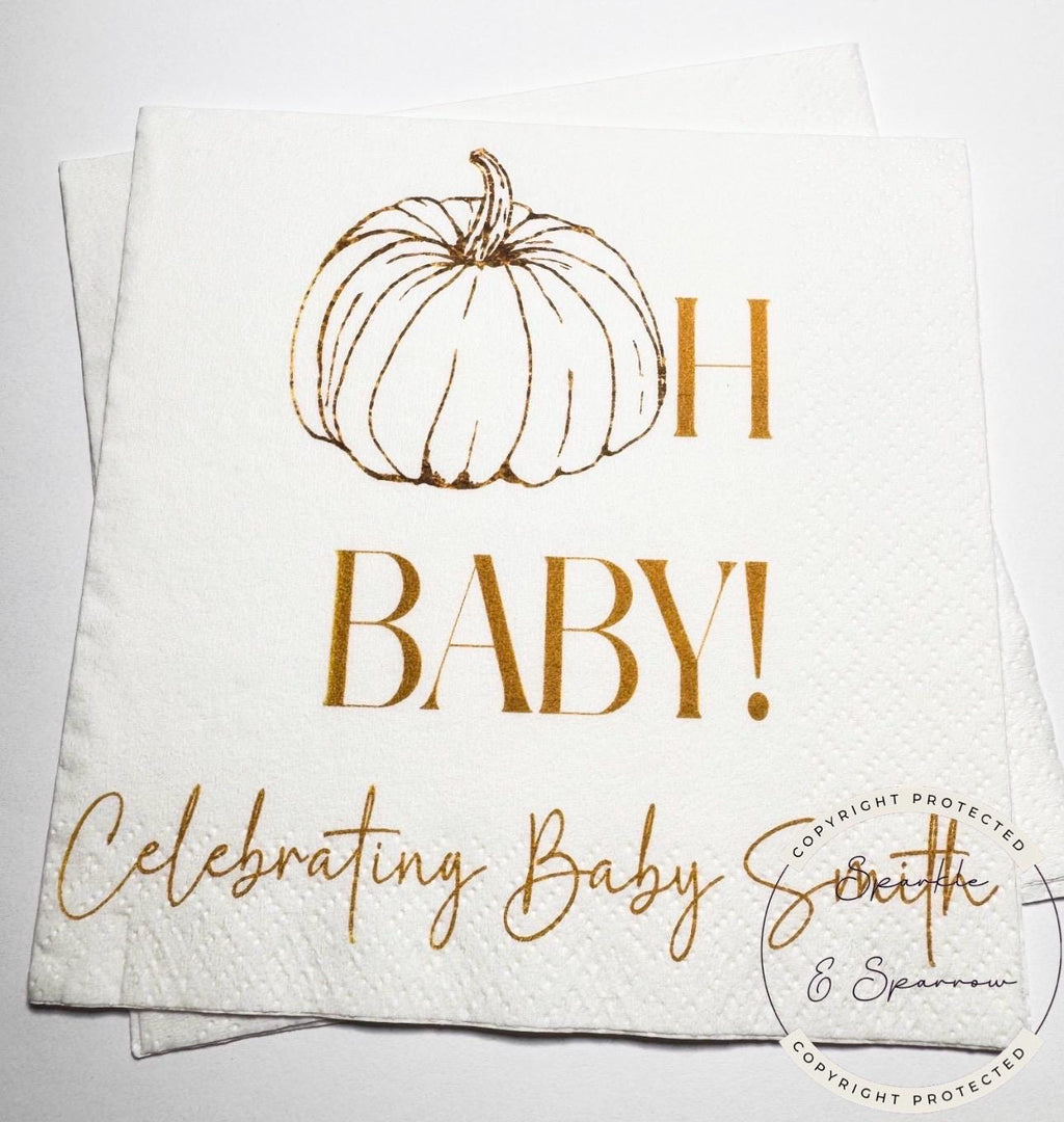 Oh Baby Pumpkin Napkins Fall Baby Shower Napkins Gender Neutral Pumpkin Baby Shower Fall Baby Shower Personalized Napkins, Set of 25