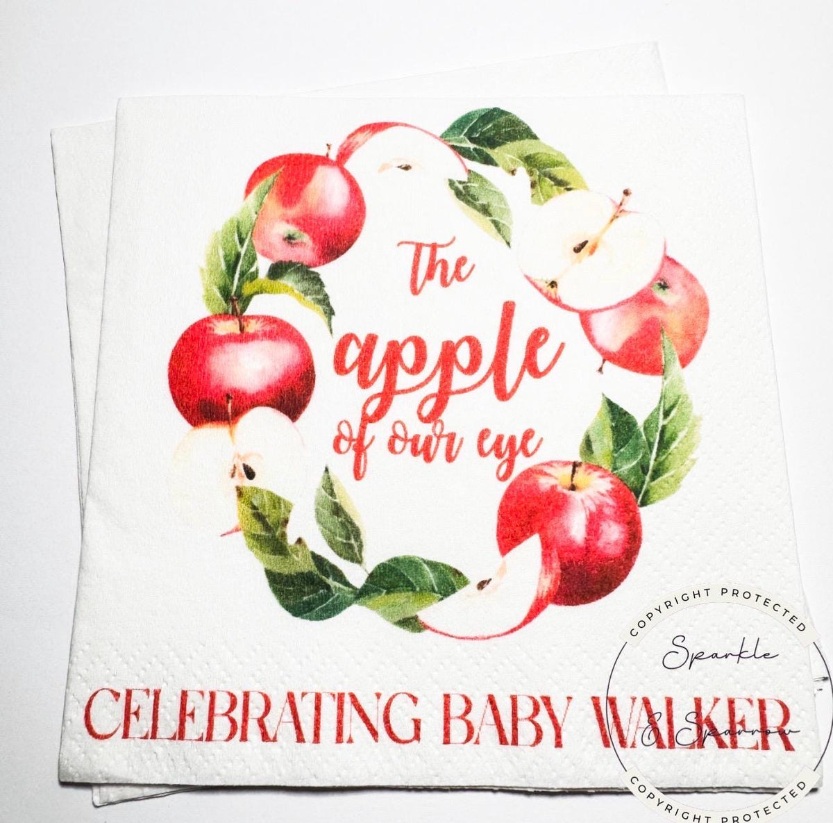 Apple of our Eye Baby Shower Apple Fall Baby Shower Apple Fall Apple Baby Shower Personalized Cocktail, Luncheon or Dinner Napkins Set of 25