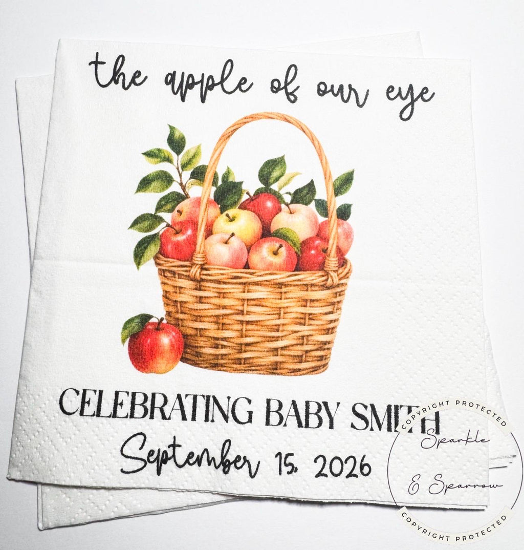 Apple of our Eye Baby Shower Apple Fall Baby Shower Apple Fall Apple Baby Shower Personalized Cocktail, Luncheon or Dinner Napkins Set of 25